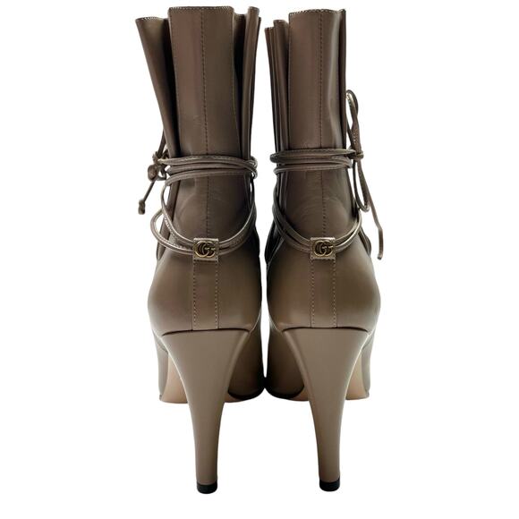 GUCCI Indya GG Pleated Accent Ankle Booties EU 39 US 9 Neutral Leather Heel Boot - Picture 3 of 12